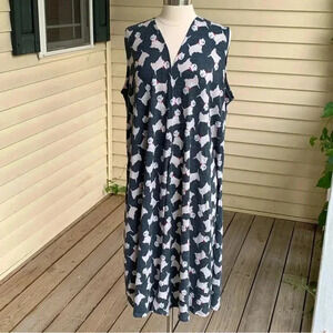 LuLaRoe Joy Sleeveless Sweater Duster Kimono Dog Print L Scottie Terrier Dogs